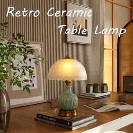 Glivpny Vintage Lamp for Living Room,16" Modern Ceramic Table Lamps for Bedroom,Retro Bedside Nightstand Traditional Lamps, Classic Chinoiserie Green Lamp for Home Decor (LD002)