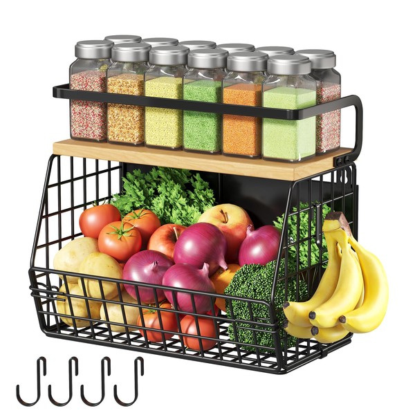 WBKATN Magnetic Shelf for Fridge with Wood Lid, Fruit Onion