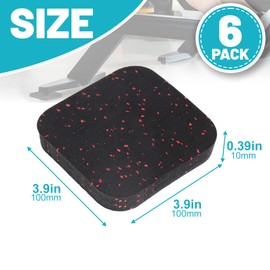 Chiligent Treadmill Pads, 6 PCS Exercise Equipment Mat with High Density Rubber, Anti-Vibration & Sound Reduction Mats for Hardwood Floors & Carpet Protection, 3.94" x 3.94" x 0.39", Black & Red