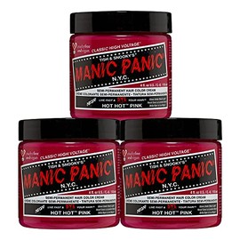 AmazonUsbeauty Manic Panic Crema de color semipermanente para el cabello, rosado (Hot Hot Pink), Paquete de 3