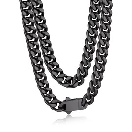 Bandmax Black Chain for Men 7MM Miami Cuban Link Chain Necklace Mens Rapper Chains 20Inch Cadenas para Hombre Gift for Husband Son Father