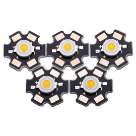 LEDGUHON 3W White LED Chip,5PCS High Power SMD COB Light Emitting Diode with Aluminum Plate 20mm Star PCB Base Heat Sink Repair Lamps Bulbs Floodlight DIY Lighting (700mA,3.2-3.6V,140deg,6000-7000K)