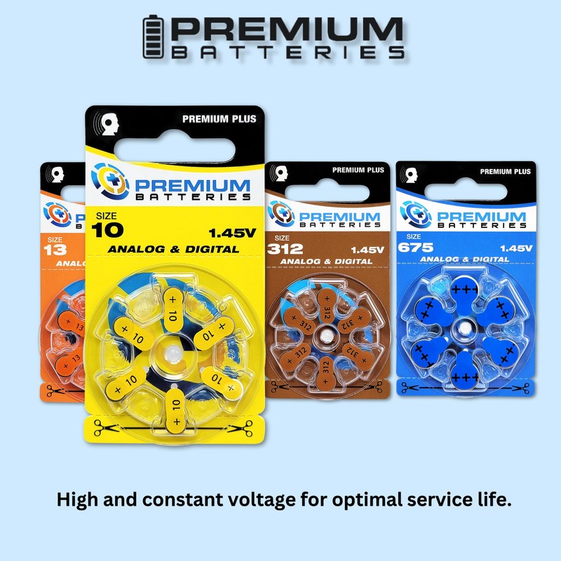 Premium Batteries Size 10 1.45V Hearing Aid Battery Yellow Tab