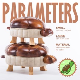 DSGAMER Animal Ottoman Footstool,Turtle Upholstered Ottoman Leather Pouf Wood Foot Stool Rest for Living Room Bedroom Sofa Bench Seat Chair(Color : Brown, Size : Large)