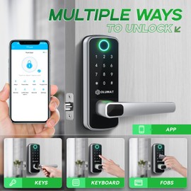 Smart Door Lock, OLUMAT Keyless Entry Door Lock Fingerprint Door Lock with Keypad Digital Lock with Handle for Home, Rental, Garage, Office and Hotel