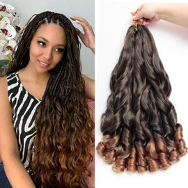 French Curl Braiding Hair 24Inch 8Packs French Curl Crochet Braids Short Curly Crochet Hair Skin-friendly Bouncy Synthetic knotless Braiding Extensions (T30, 24inch)