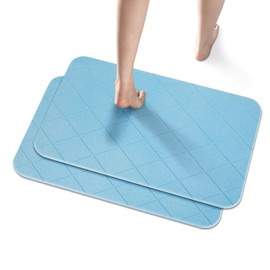 JUERLEN 2 Pack Diatomaceous Earth Shower Mat, Stone Bath Mat, Nonslip Super Absorbent Fast-Drying Hard Bath Mat for Bathroom Shower Floor, 24 x 16 inch,Blue Stripes