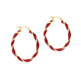 Tuscany Silver Sterling Silver Rhodium Plated or Gold Plated 31mm Enamel Large Twist Hoop Earrings, Silver, No Gemstone