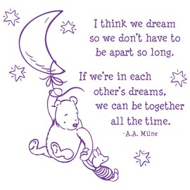 24"x24" I Think We Dream So We Don't Have to Be Apart So Long If We're in Each Other's Dreams We Can Be Together All The Time Winnie The Pooh Wall Decal Sticker Color Choices