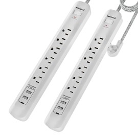 Oviitech Surge Protector Power Strip with USB Port,6 AC Outlets with 3 USB Ports Power Strip(2 usb-A,1 usb-C),10FT Extension Cord Flat Plug for Home, Office, Travel and Dorm Room,White,2 pack,ETL List