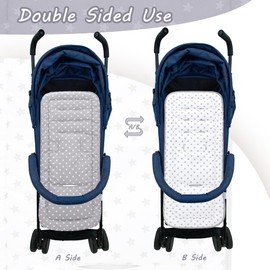 LAT Universal Seat Cover Pram, Cotton, Double-Sided Seat Insert for Prams, 78 x 34 cm, Universal Pram Insert for Baby Seat, Buggy (Grey Star)