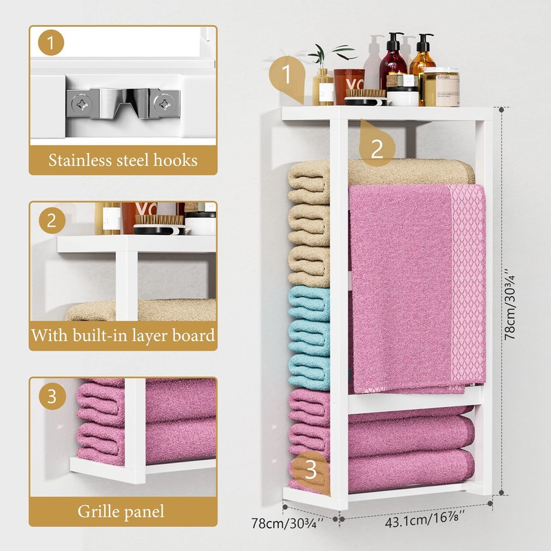 Bamboo Wall Blanket Ladder, 4-Tier Towel Racks, Bamboo Bath Towel