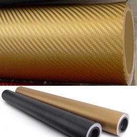 AUTOGOODY 12" x 60" GOLD Carbon Fiber Vinyl Film Wrap 3D Bubble Free Air Release 1ftx5ft