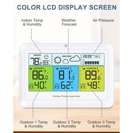 Ankilo Weather Stations with Outdoor Sensor Wireless Indoor Outdoor Thermometer Hygrometer with 3 Sensors, Digital Thermometer Humidity with Color Display, Backlight, Weather Forecast