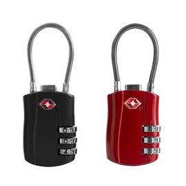 UP Security TSA Locks for Luggage, Small Padlock Combination with Cable, Luggage Locks TSA Approved, Combo Padlock with Code, for Travel Suitcase, Gym Locker, Gun Case, Backpack Zipper (Black+Red)