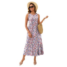 Gracyoga Floral Maxi Dresses for Women 2025 Summer Casual Sleeveless Flowy Swing Tiered Boho Beach Dresses with Pockets Large