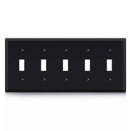 ELEGRP 5-Gang Toggle Switch Wall Plates, Standard Size 4.52" H x 10.03" L Unbreakable Thermoplastic Faceplate Cover for Toggle Dimmer Light Switches, UL Listed (1 Pack, Glossy Black)