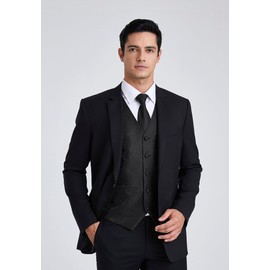 Enlision Men's Waistcoat Paisley Waistcoat Tie Pocket Square Set for Wedding Party Business XS - 6XL, black A