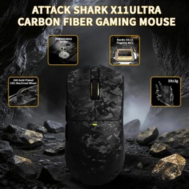 ATTACK SHARK X11 Ultra 8K Carbon Fiber Wireless Gaming Mouse,Nordic 54L15 MCU,PAW3950MAX Sensor,59g Superlight,42000 DPI,BT/2.4Ghz/Wired Mouse with 100 Million Clicks,Programmable for Pc/Mac,Black