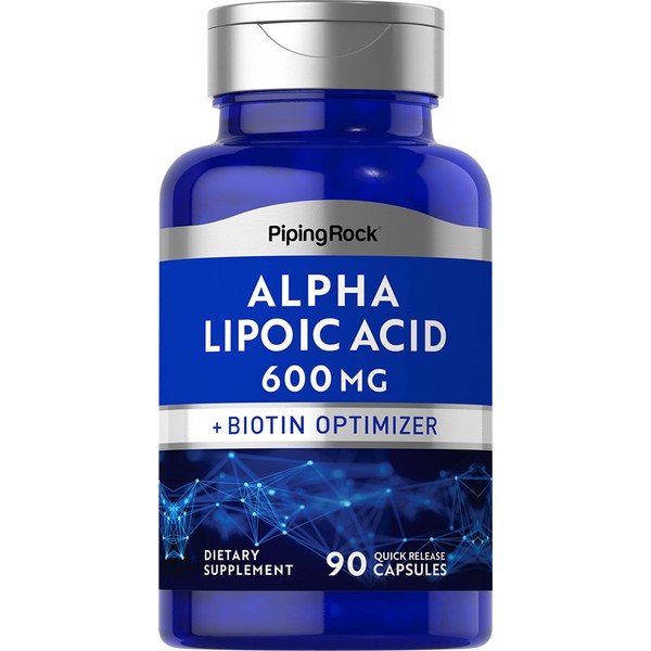 Piping Rock Alpha Lipoic Acid | 600 mg | 90 Capsules | with Biotin Optimizer | Non-GMO, Gluten Free Supplement