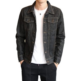 DAVID.ANN Men's Classic Denim Trucker Jacket Casual Jean Coat,Black,X-Large