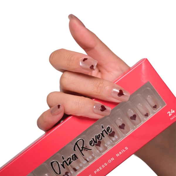 Oriza Reverie Press On Nails - Heart, Pink, Short, Square