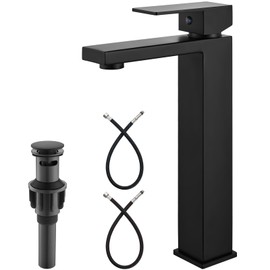Heyalan Bathroom Vessel Sink Faucet Restroom Faucet Single Handle Basin Bowl Tap SUS304 Stainless Steel Tall Body 1 Hole Lavatory Vanity Mixer Bar Tap, with Drain,Matte Black