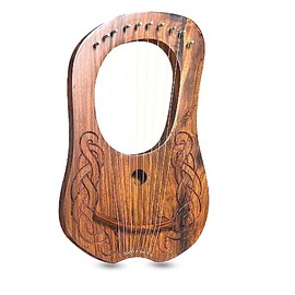 10 Metal Strings lyre harp Engraved Celtic Knot Design Natrual finish tuning key, Carrying bag