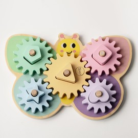 Colby & Co Busy Butterfly Toy | Wooden Toys for 1 Year Old Boys & Girls | Educational Spinning Gear Puzzle Toy