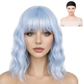 2 Pcs Blue Wigs Set, Blue Wigs for Women with Fringe, Ideal for Themed Costume Events, Cosplay Conventions, Carnival and Halloween Parties