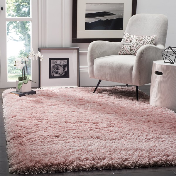 Safavieh Polar Shag Collection PSG800P Solid Glam 3-inch Extra Thick Area Rug, 3' x 5', Light Pink
