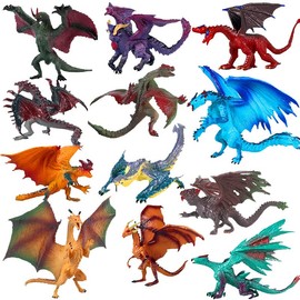 12 Pcs Mini Dragon Figurine Kit 3 Inch Realistic Hand Painted Dragon Models Plastic Magic Dragon for Birthday Party Favors Cupcake Toppers