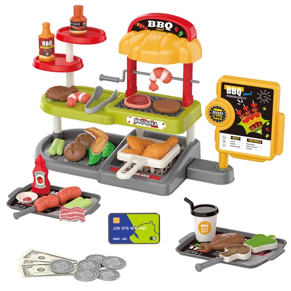 Lonfypeng Kids BBQ Grill Play Set: Coffee, Card Reader, Cash