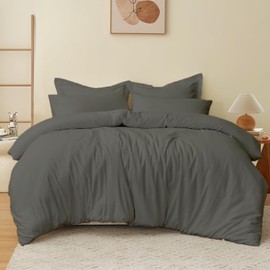 eBeddy Linens Duvet Cover Set Super King Plus 120X120 Inch 100% Microfiber Soft and Breathable 3 Pieces Premium Comforter Cover Zipper Closure & Corner Ties, Dark Grey Solid