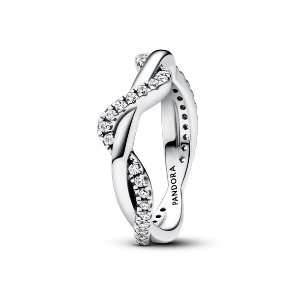 Pandora 193098C01 Women's Ring Sparkling Intertwined Wave 193098C01, Sterling Silver, Cubic Zirconia