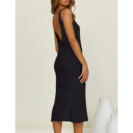 Bsubseach Crochet Cover Up for Swimwear Women Backless Swimsuit Coverup Beach Knit Dress Side Slit Black