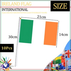 10pcs Small Irish Flags on Sticks for St. Patrick's Day Party Decorations,Ireland Hand Held Mini Stick Flag Hand Wave Flags for Six Nations Rugby Euro World Cup Football Irish Party Decorations
