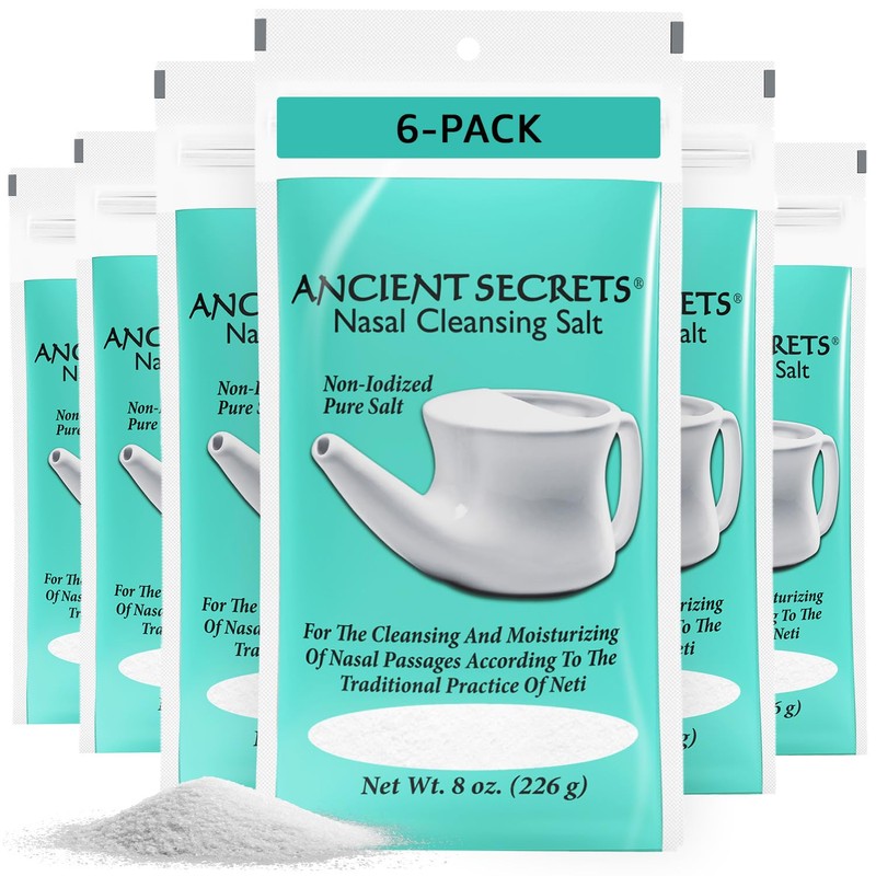 ANCIENT SECRETS Nasal Cleansing Salt, Non-Iodized, 6-Pack – USP-Grade Sodium