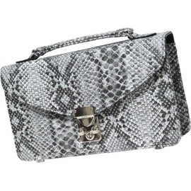 Belkut 1181315-F-d04 Python Black Long Wallet, Men's Wallet, Bag, Integrated Bag, Ostrich Embossed, Large, Large Capacity, Multi-functional, Wallet Bag, Handbag, Second Bag, Popular, Brand, Freestanding, Handle