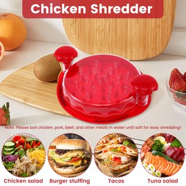 Chicken Shredder Tool with Clear Lid Non-Slip Base Ergonomic Handle Visible Chicken Shredder Tool Twist for Ground Beef Pulled Pork and Chicken 9 inch Safer Than Bear Claws for Shredding Meat(red)