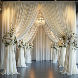 20ftx12ft Ivory Backdrop Curtains for Wedding-Wrinkle Free Backdrops Curtain Drapes Fabric Decorations Photo Back Drop Cloth for Baby Shower Photography Stage Reception 4Panels 12ft(H) x 5ft(W)