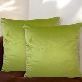 Seechoo Velvet Cushion Covers, Set of 2, 45cm x 45cm, 18x18 Inch, 17 Colours, Extra Soft Plush, Decorative, Invisible Zipper (Lime Green)