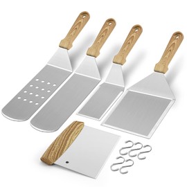 Metal Spatula Set of 5, HaSteeL Heavy Duty Griddle Accessories Kit, Durable Stainless Steel Burger Turner Flipper Scraper Tools for Flat Top Grill Teppanyaki Cast Iron, Indoor & Outdoor, Easy to Clean