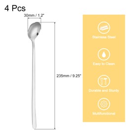 sourcing map 4Pcs Stainless Steel Mixing Spoon 9.3 Inch Cocktail Stirrer Bar Spoon Drink Stirring Spoon with Long Handle for Bar Cocktail Ice Tea, Silver