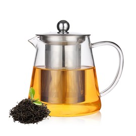 CHENGBAO Tetera de Vidrio de 950ml para Estufa,Tetera de Cristal,con Infusor Extraíble de Acero Inoxidable, Apta para Microondas y Estufas. (Color transparente transparente)