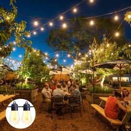 Honche 48FT Solar Outdoor String Lights, Weatherproof Patio Lights with USB Port & Remote Control, 8 Light Modes Hanging Lights with 20 Shatterproof Warm White Bulbs for Backyard Porch Party Decor