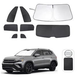 8PCS Windshield Sun Shade Custom Fit for 2022-2024 2025 Volkswagen VW Taos Accessories Foldable Sunshade Side Rear Window Shade Cover Full Set Privacy Protection Keeps Car Cool