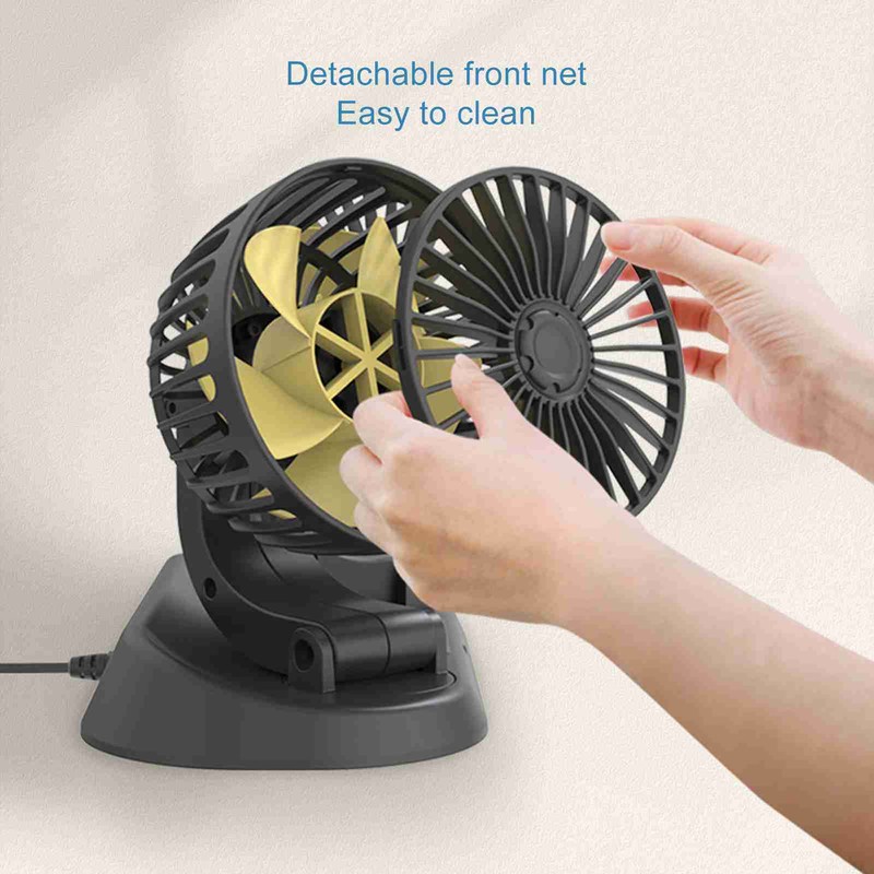 Electric Car Fan 360° Rotatable DoubleHead 5 Blades 2 Speeds