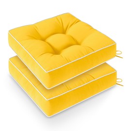Wellsin Outdoor Chair Cushions Set of 2, Patio Cushions for Outdoor Furniture, Tufted Waterproof Outdoor Chair Pads, 19 x 19 Inch, Yellow