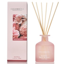 Cocorrína Reed Diffuser - Rose & Tea Leaves 6.76oz Diffuser with Sticks Home Fragrance Essential Oil Reed Diffuser for Home Bedroom Bathroom Shelf Decor Office Decor (Summer Collection)